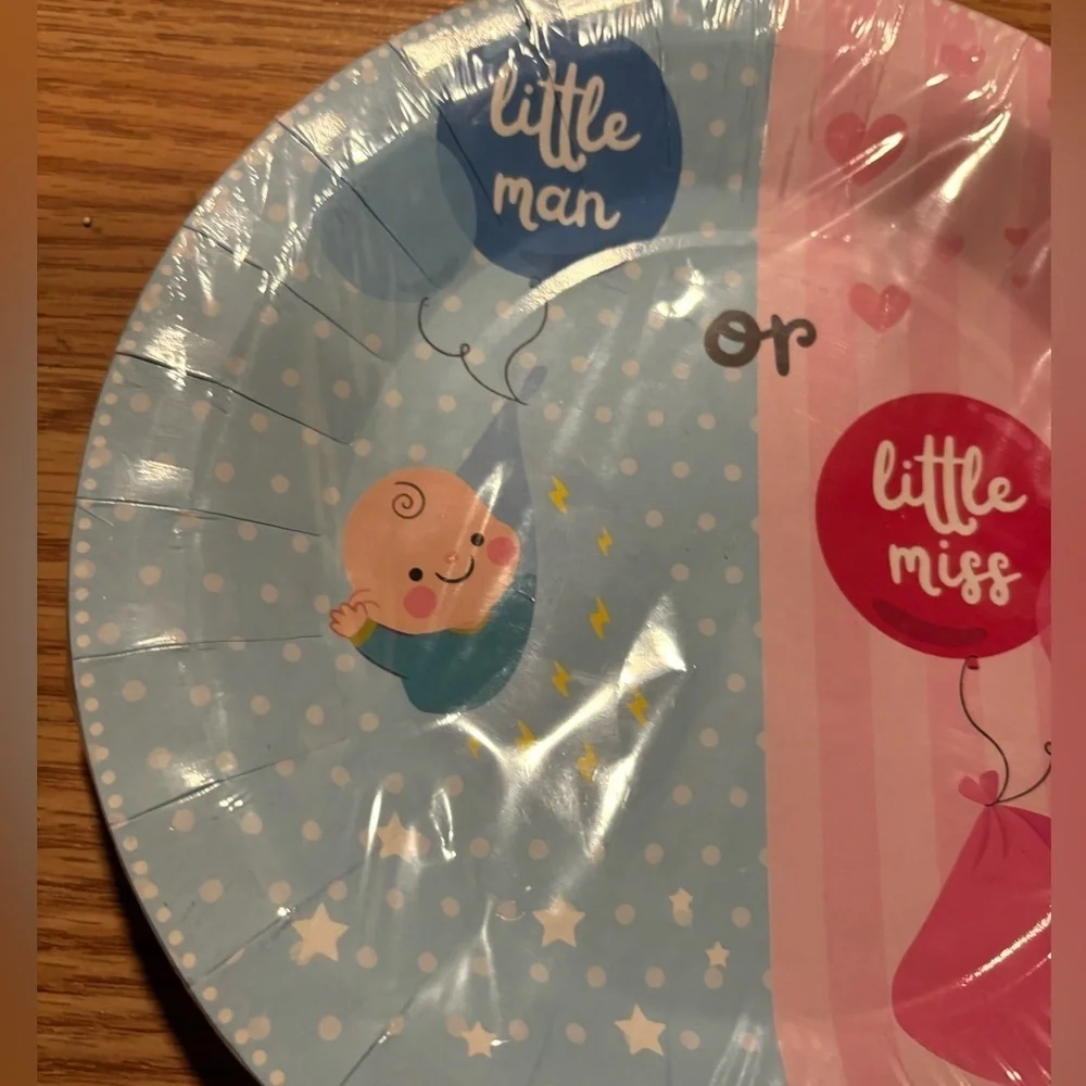 Gender reveal 8 inch dinner plates- 20 count Boy or Girl baby.